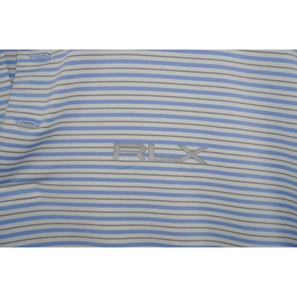 RLX Ralph Lauren Blue White Striped Golf Polo Men’s Size Large Wicking - Picture 4 of 5